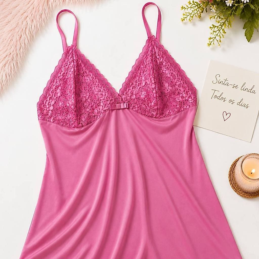 Baby Doll Plus Size Bonito Com Renda Conjunto Fresquinho Confortável
