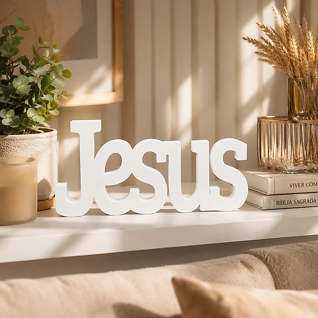 Letreiro Palavra Jesus Decorativo Decoração Cristã Evangélica para Sala Quarto Mesa e Escritório