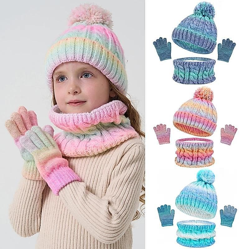 Conjunto de 3 Peças para Crianças: Gorro, Cachecol e Luvas de Inverno com Forro de Lã, Quente, para Meninas e Meninos, G