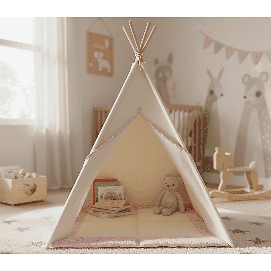 Tenda Cabana Infantil + Janelas + Tapete Acolchoado Rosa 135x110x110 cm menina