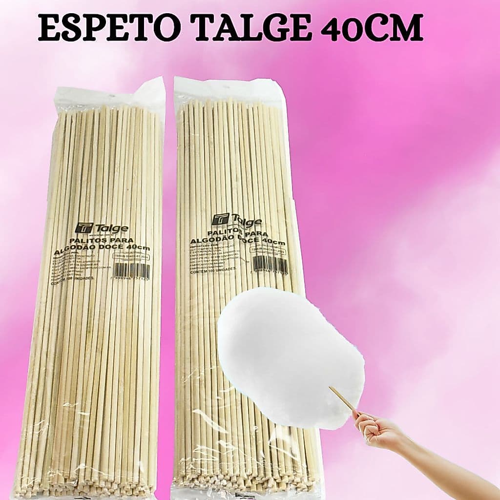 VARETA PARA ALGODAO DOCE E PIPA 100 UNIDADES TALGE 40CM REFORCADA