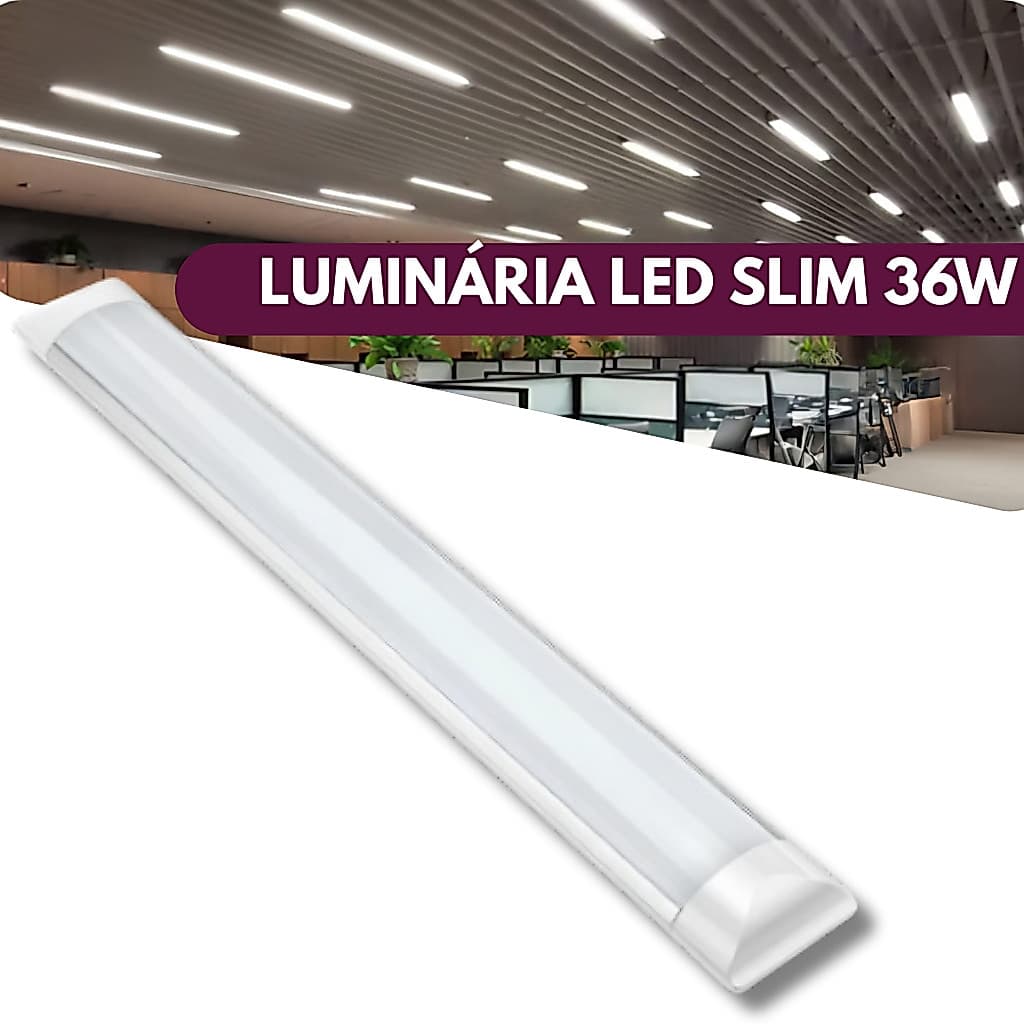 Luminaria Tubular Led Slim 36w 120cm 6500k Branco Frio Bivolt 110v/220v