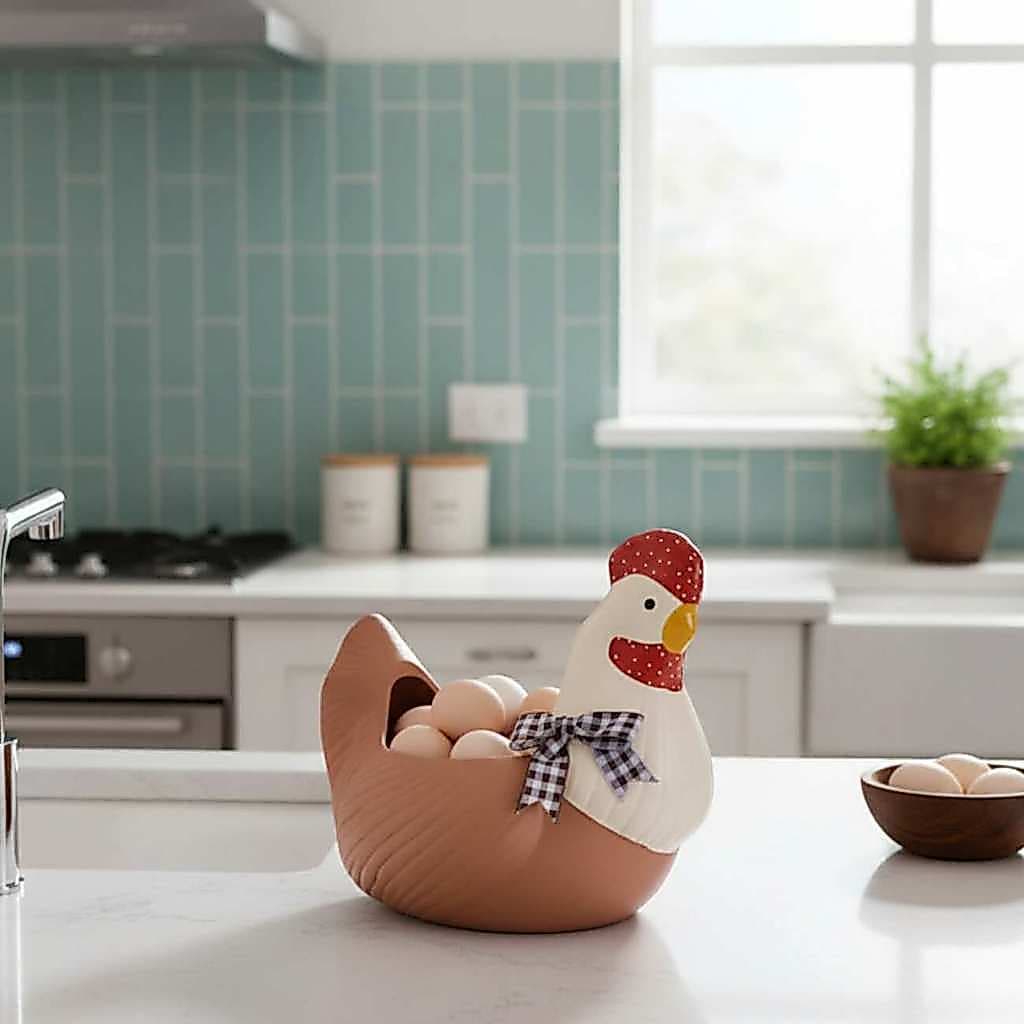 Galinha Porta Ovos em Cerâmica Porta‑ovos Decorativo Rústico para Cozinha