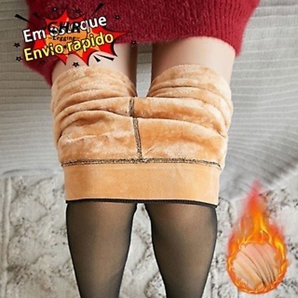 Meia-Calça Térmica Forrada Peluciada Translúcida de Lã Plus size Legging Grossa Inverno Quente Feminina