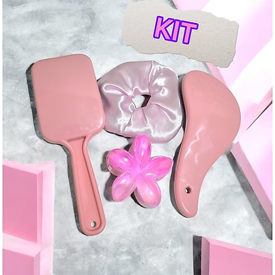Kit 4 Peças Escovas Magica Raquete Xuxinha de Cetim Presilha de Flor