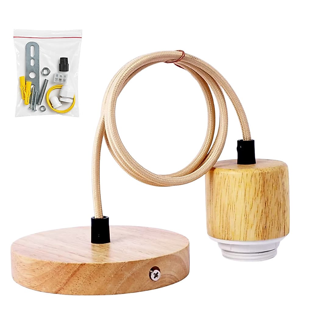 Fiação Corda Pendente Lustre Teto Marrom Artesanal Madeira Decorativo E27 Luz Estilo Retro