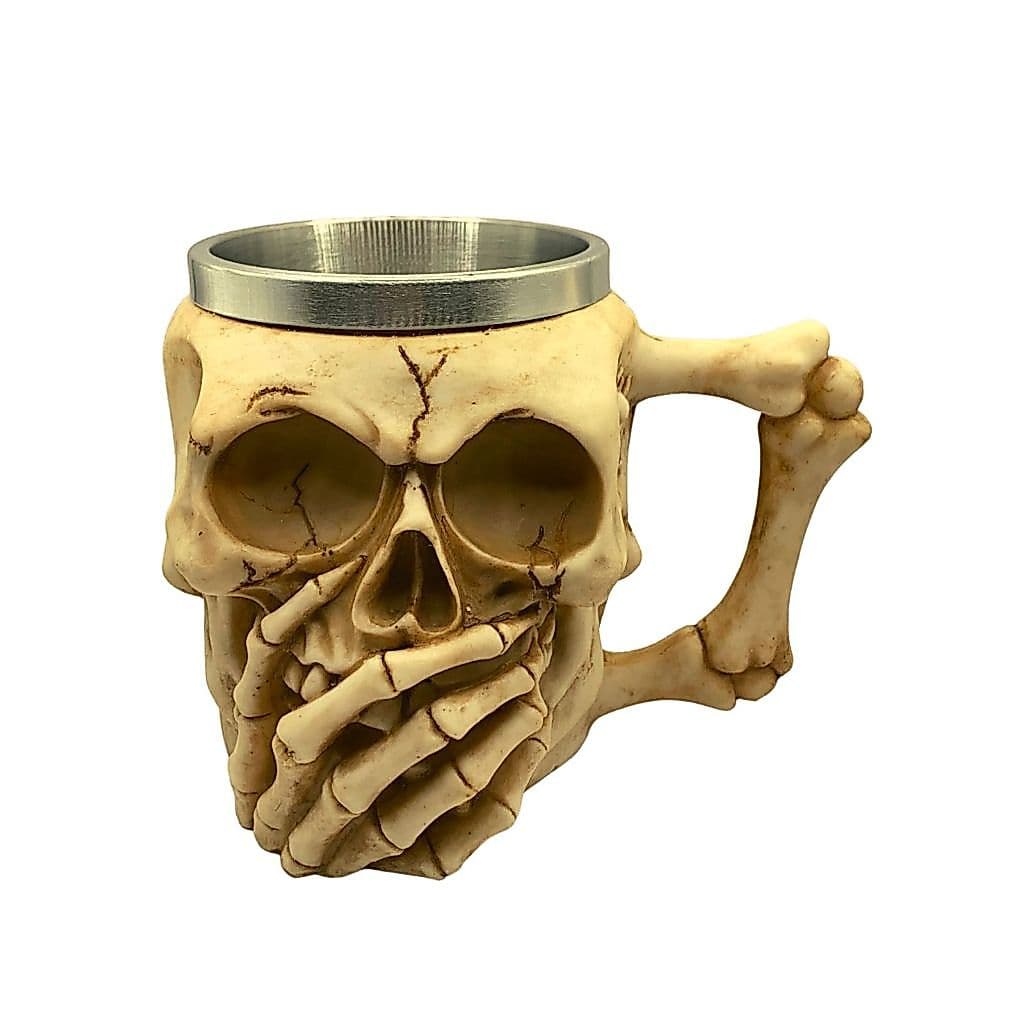 Caneca Crânio Caveira Skull Sábia Muda Decorativo Resina
