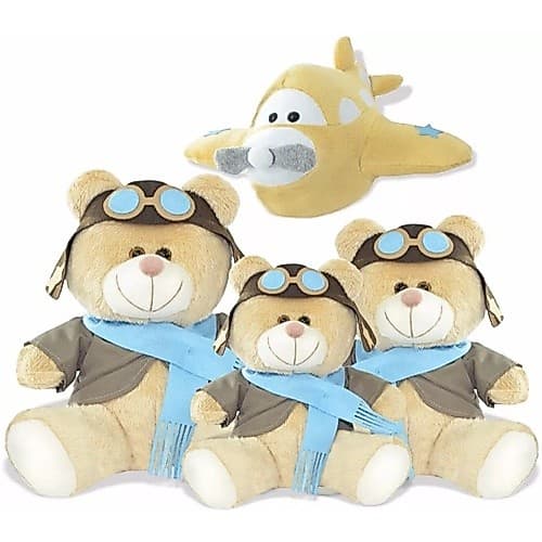 Trio De Ursinhos Aviador 20cm, 25cm E 30cm C/ Avião