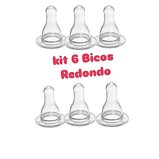 kit com 6 bicos de silicone mamadeira redondo macio pequeno