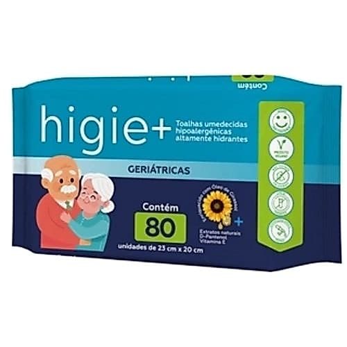 Toalhas Umedecidas Geriátricas Higie Plus - 80 Unidades Gigantes 25x22cm