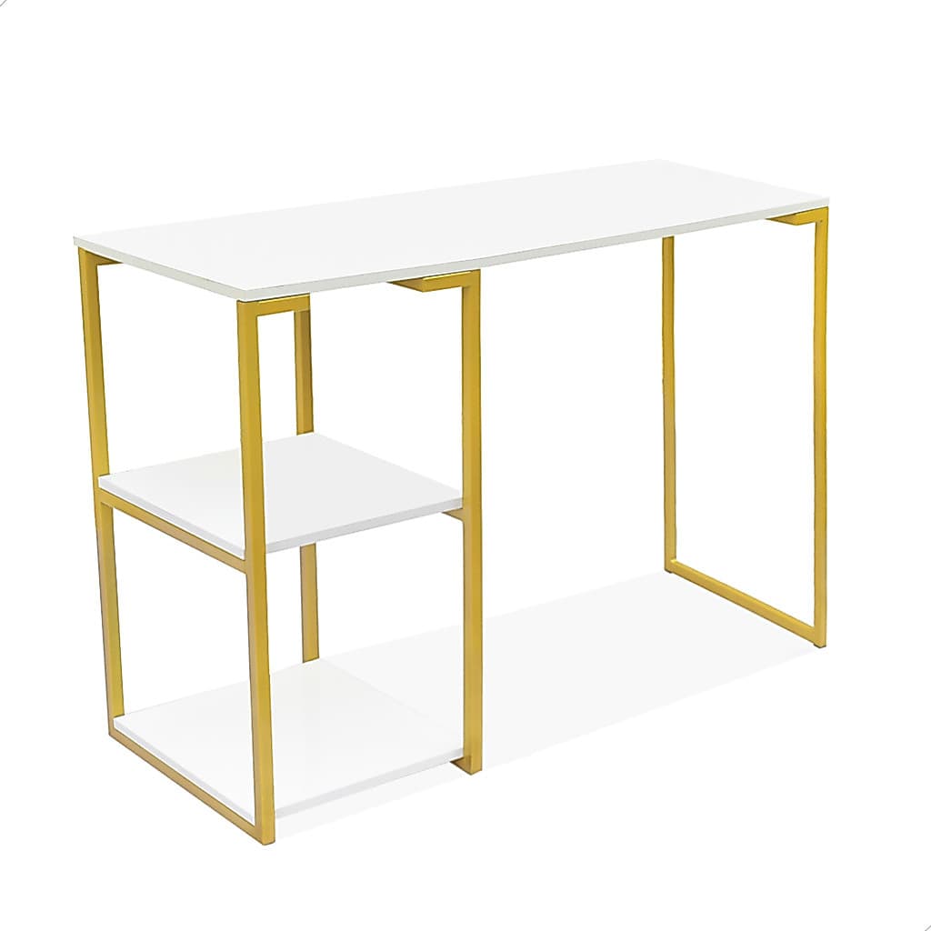 Escrivaninha Mesa Gamer Game Nic 900 mm Dourado Tampo Branco