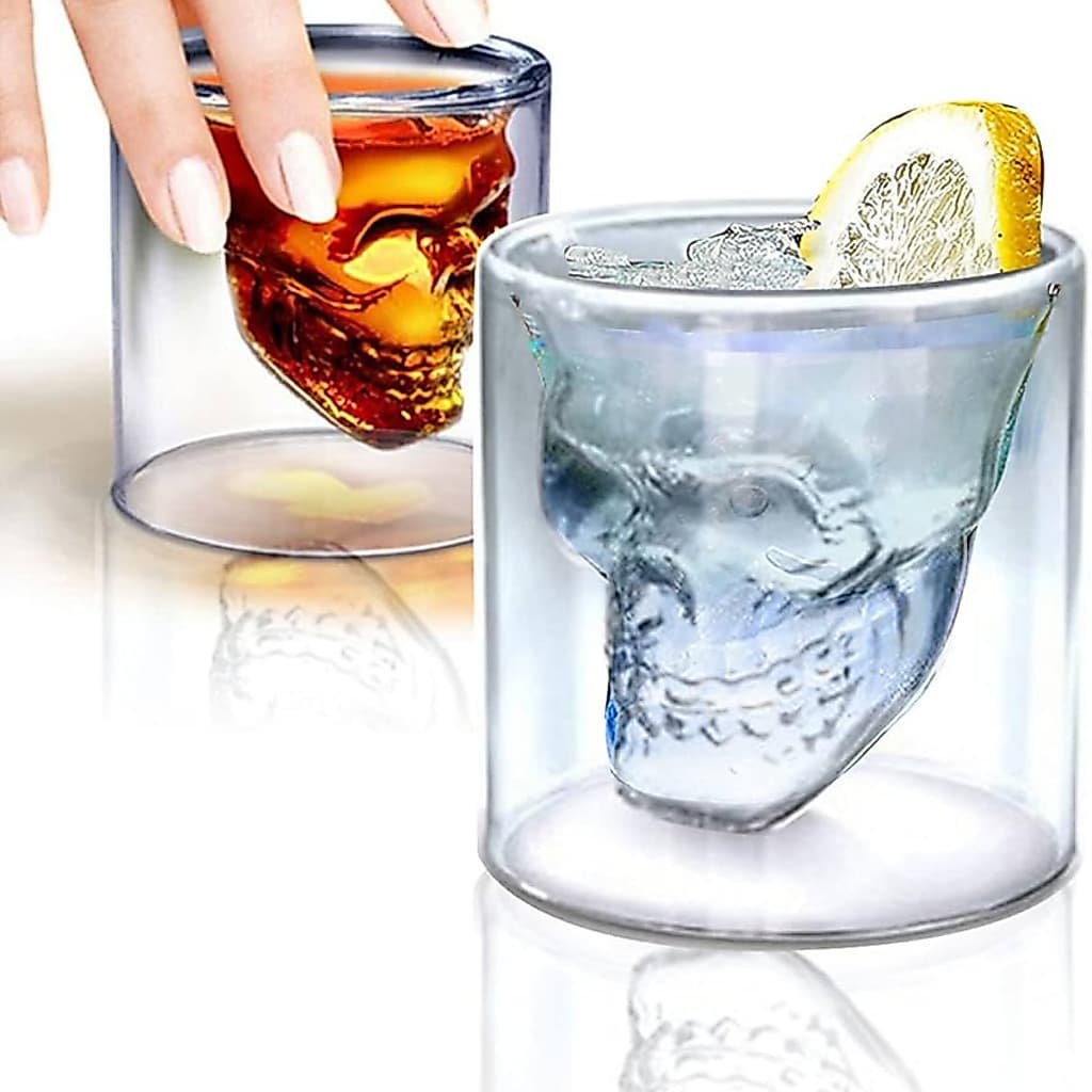 Kit De Copo Caveira Vidro Duplo 75ml 2 Peças Whisky Shot