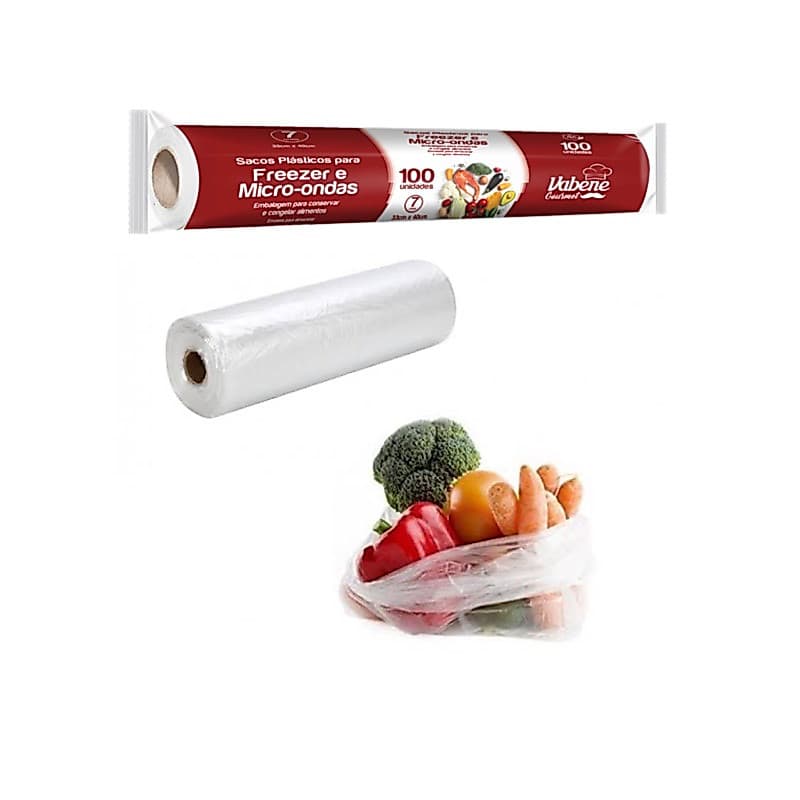 100 Sacos Bobina Plástica Picotada - Freezer e Micro-ondas - (2L, 3L e 5L) - Vabene