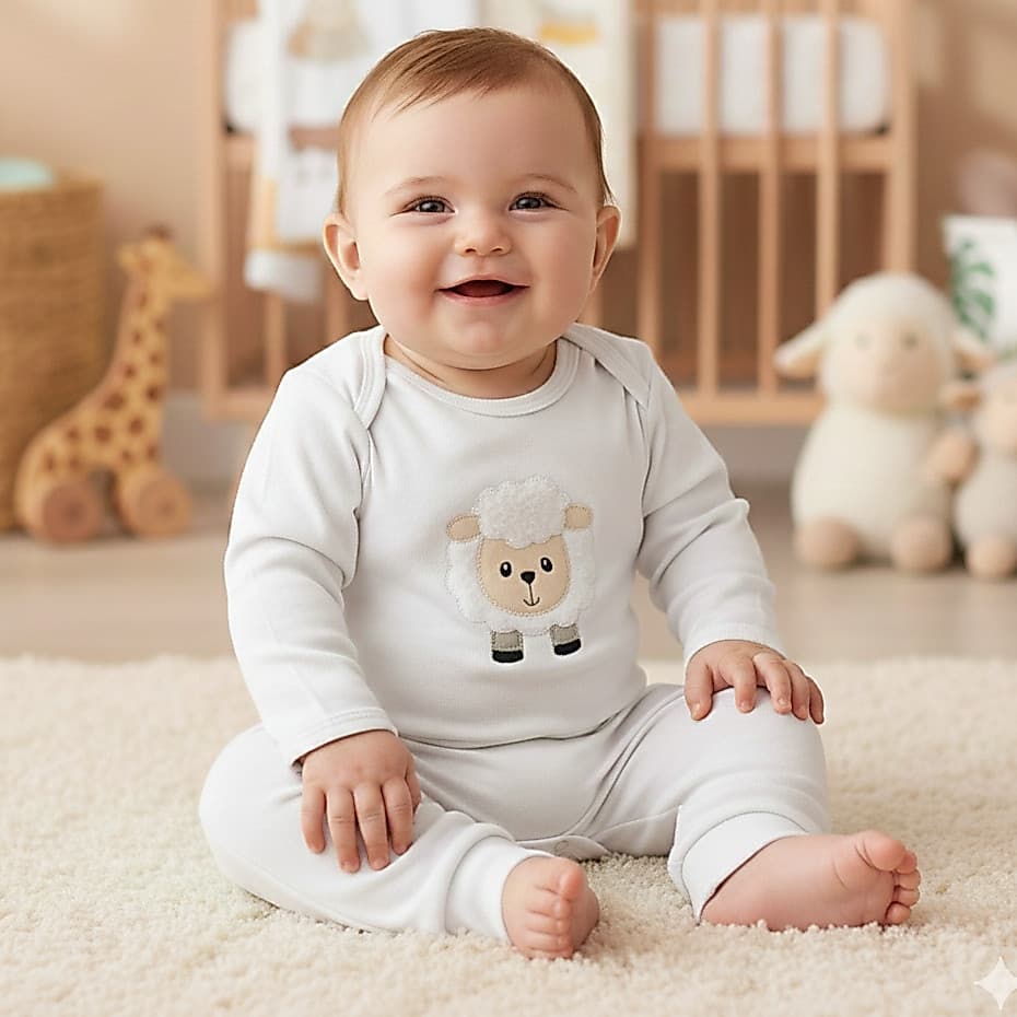 Conjunto Bebe Body e Mijão em Malha Suedine com Bordado Tamanho Único P