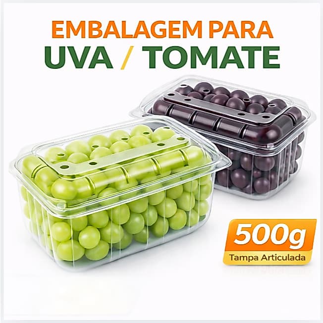 Embalagem Caixa Estojo Para Uva Tomate Cereja Transparente 50, 100 e 200 Unidades 500 Gramas