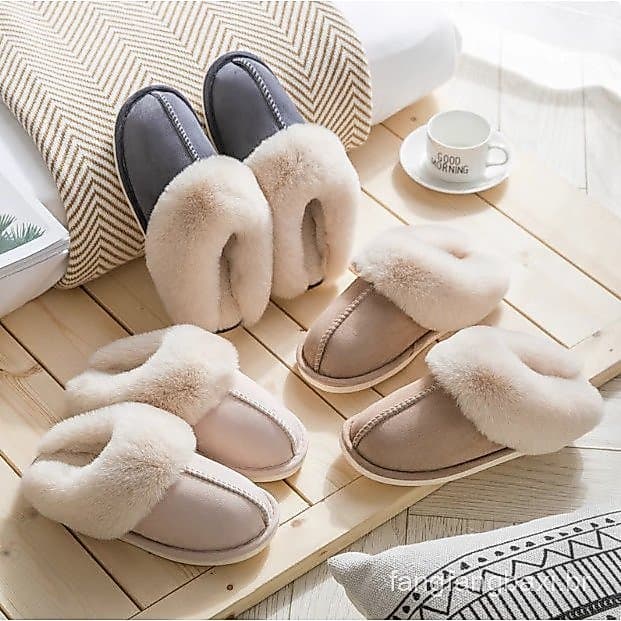Chinelos de algodão de camurça transfronteiriço feminino outono inverno chinelos de pelúcia quente casa interior inverno