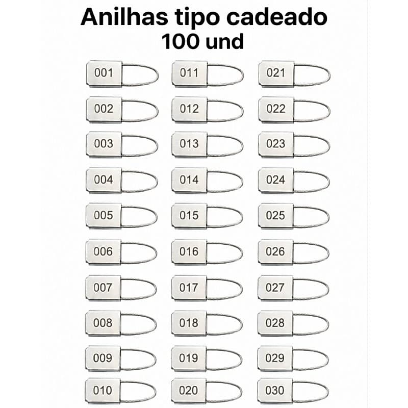 100 anilhas tipo cadeado para marcação de pintinhos e galinhas pvt com 100 und.