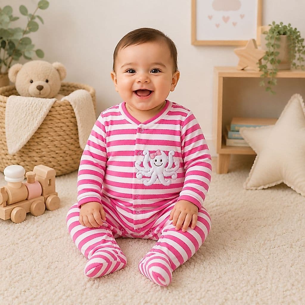 Macacão para Bebê com Manga Longa Baby com Algodão com Botão Menino e Menina Pézinho Infantil P M G