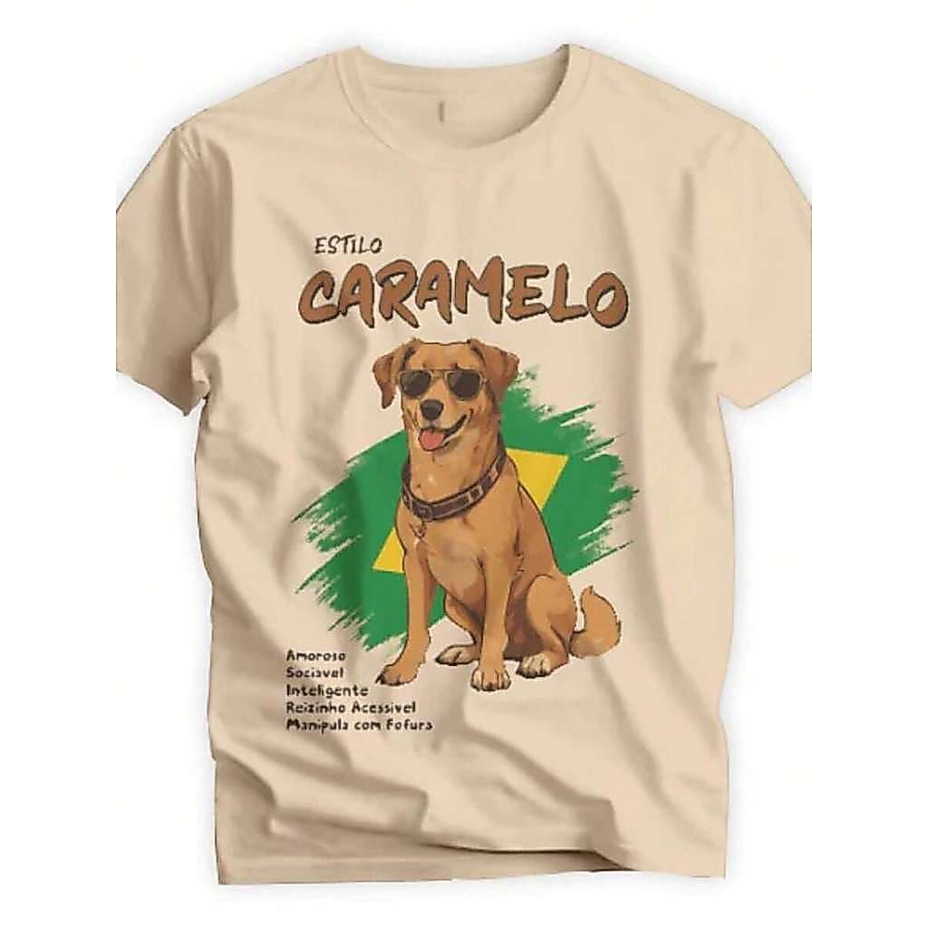Blusa Estampada Camiseta Feminina Cachorro Estilo Caramelo de Óculos Estilosa 100% Algodão Promoção