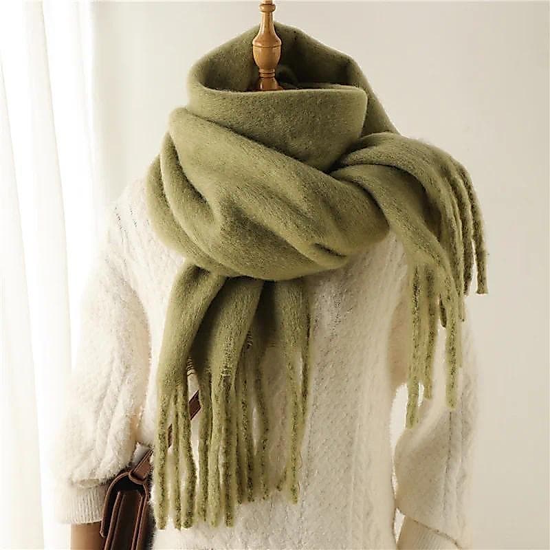 Lenço Sólido Feminino Borla Envoltório Quente Xale Espessamento Moda Lenços Macios Outono Inverno