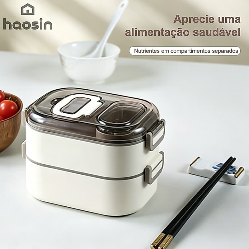 Pote Para Marmita Lunch Box Dupla 1700ml Com Divisoria E Vedação Anti Vazamento Microondas Trabalho