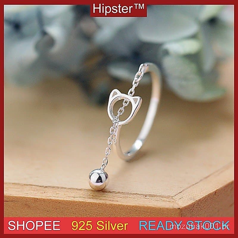 Conjunto De Anéis E Sino De Gato De Prata Pura Simples E Personalizado 925