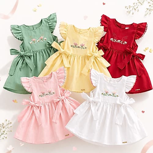 Vestido Infantil Ajuste Lateral Vestido de Bebê Menina Delicado com Laços Laterais
