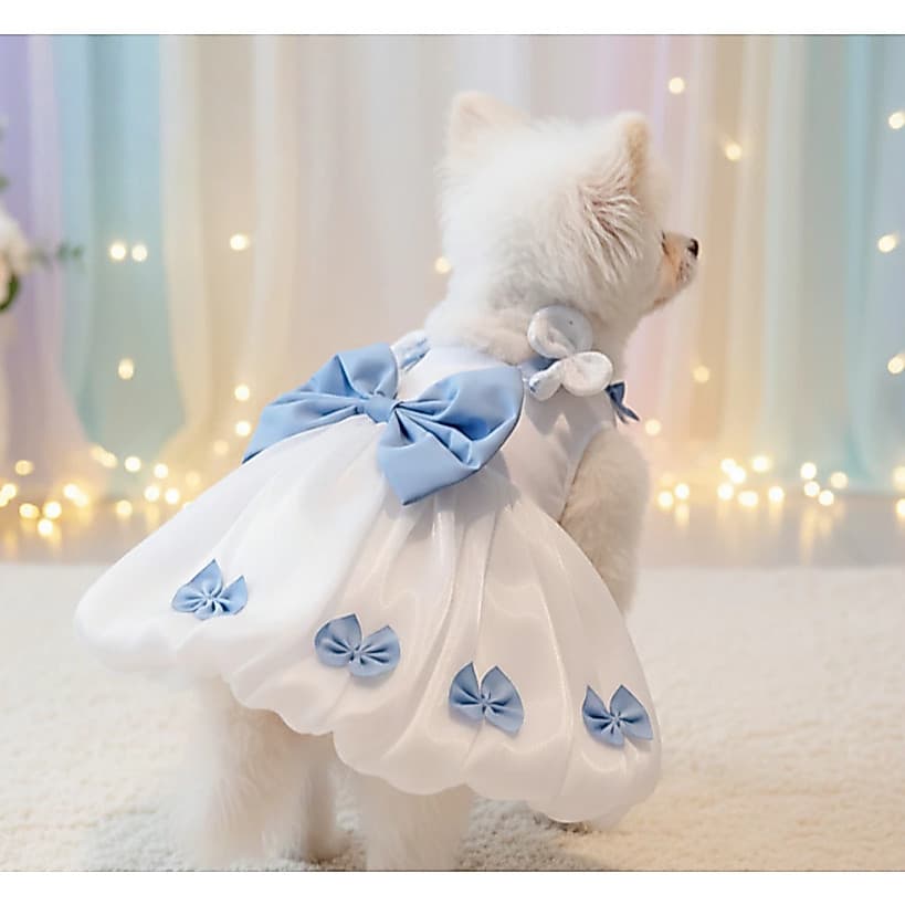 Vestido para Pet de estimação com laço, roupa estilo princesa adequada para gatos e cachorros
