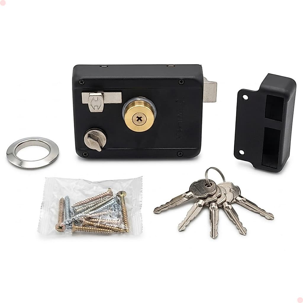 Fechadura de Sobrepor Preto Volzer Com 6 Chaves Anti-furto Para Portão de Aço