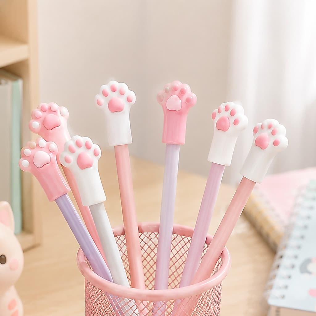 Protetor De Lápis Patinha De Gato Kit 3 Unidades Silicone Escolar Fofo Infantil
