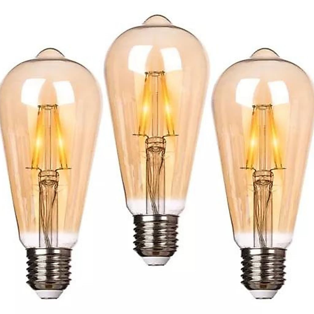 Kit 3 Lâmpada De Filamento Led Amarela Decorativa Bivolt - Lorenzetti
