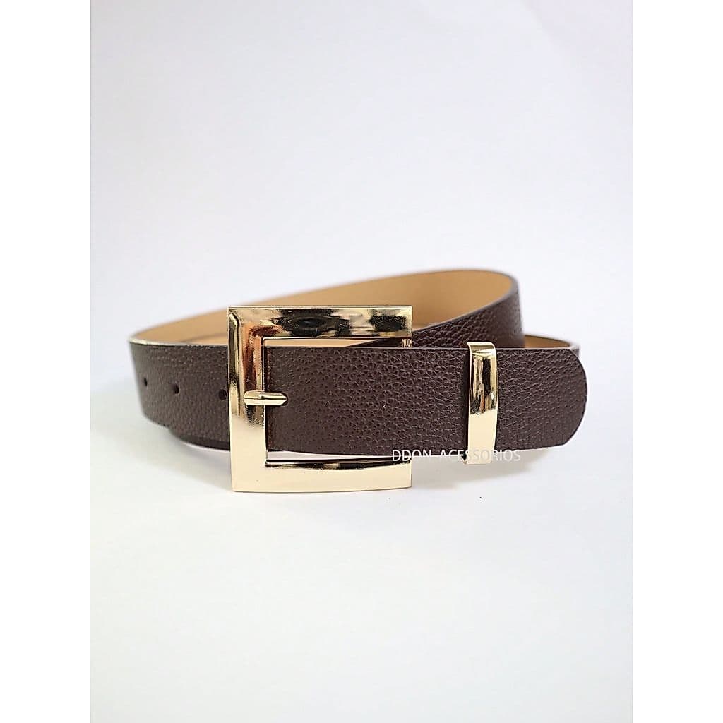 Cinto Feminino 3.5cm PU Fivela Quadrada Dourada Cinto Casual Social Moda Jeans Elegante
