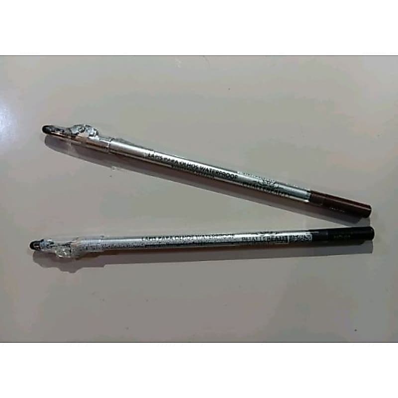 kit com 2 lápis de olho, sendo 1 marrom e 1 preto, com apontador.