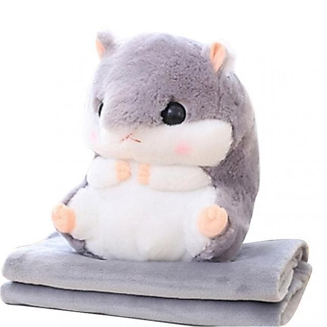 Bonito Hamster Boneca Travesseiro Cobertor Dupla Utilização Almofada Ar Condicionado Coral Velo