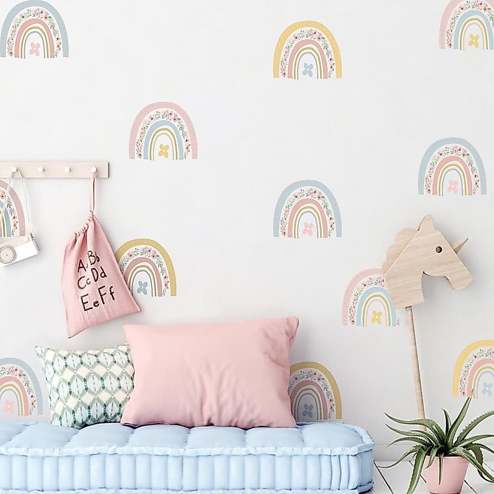 Ins nórdico arco-íris dos desenhos animados do jardim de infância quarto das crianças influenciador fundo decoração ades