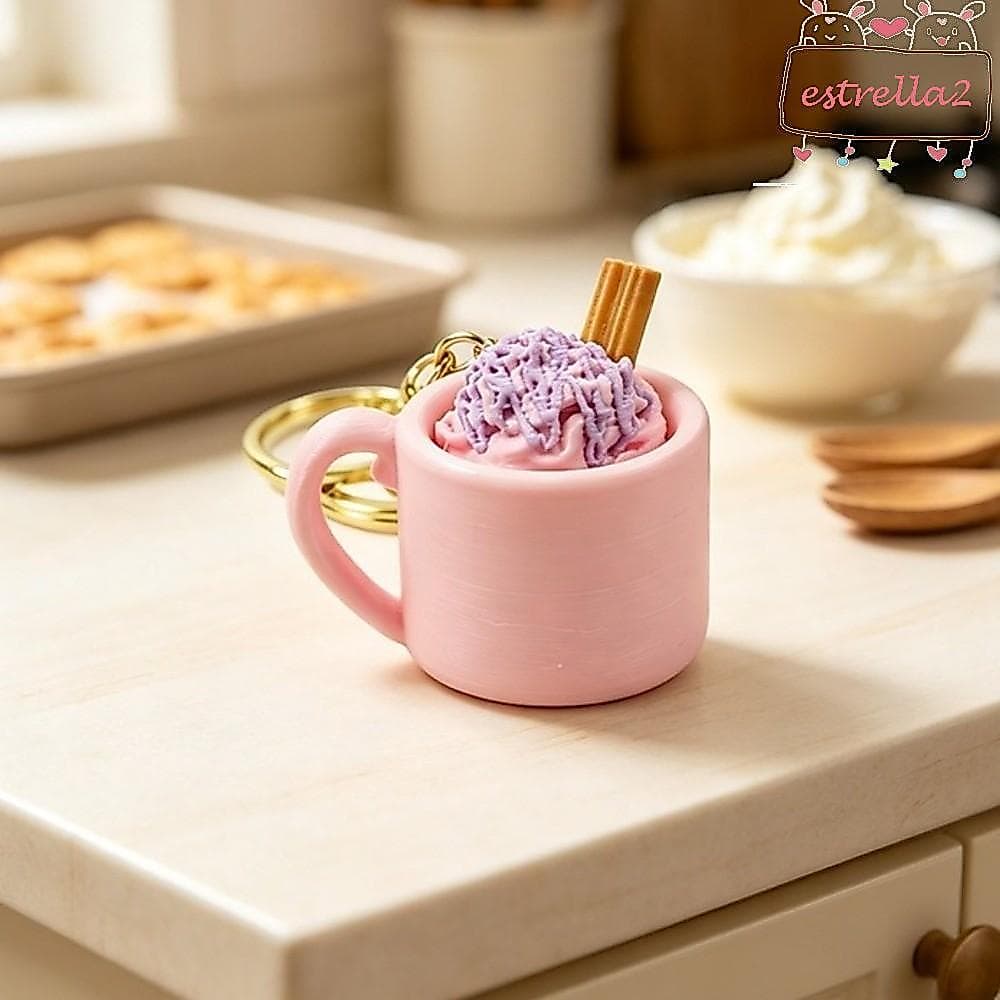 AESTRELLA Simulado Sorvete Fidget Chaveiro , Xícara De Café 3D Impresso Artificial Sundae Caneca Clicker