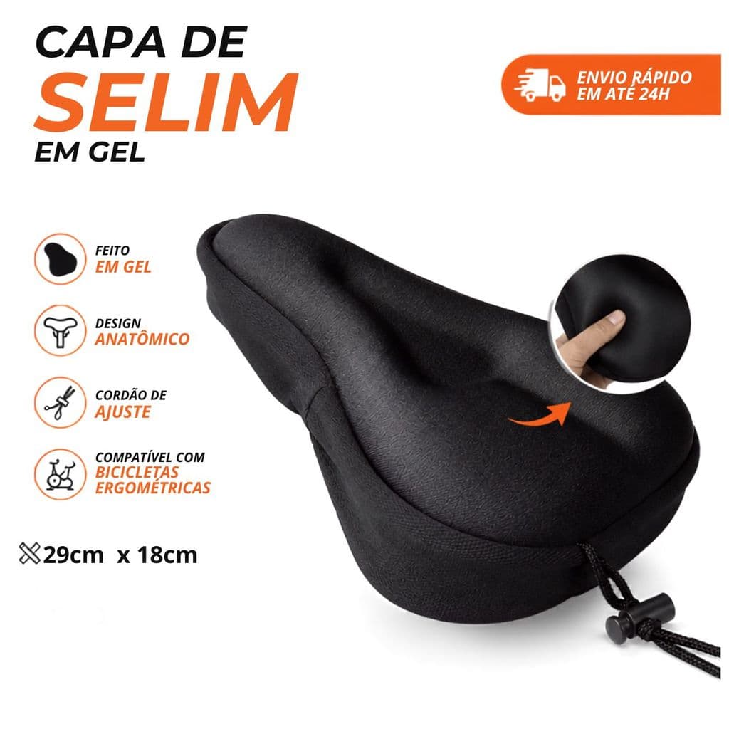 Capa De Selim Em Gel Para Banco De Bike Spinning Ergométrica Almofada Anatômica Ajustável 29x18cm