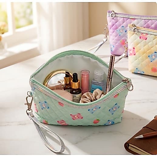 Nécessaire Feminina Infantil Matelassê com Alça de Pulso Porta Maquiagem Organizador Bolsa Cosméticos