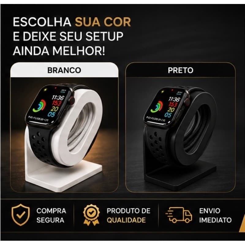 2 Estação Premium Em PLA Base Suporte Para Apple Watch Carregador Compacto com Organizador de Fio