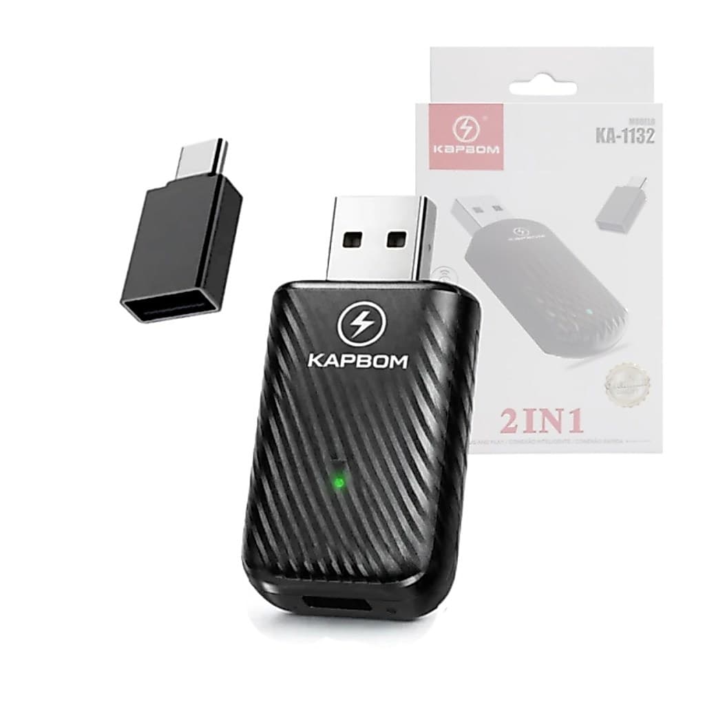 Adaptador Carplay Wireless e Android Auto 2 em 1