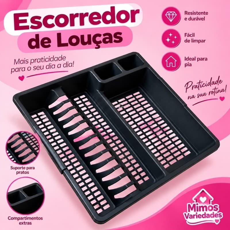 ESCORREDOR DE LOUÇAS GRANDE PARA PRATOS, TALHERES PRETO ALTO DURABILIDADE E RESISTENTE