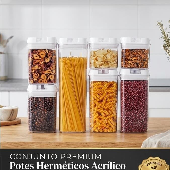 Kit 7 Potes Herméticos Empilháveis, Cozinha Organizada Premium