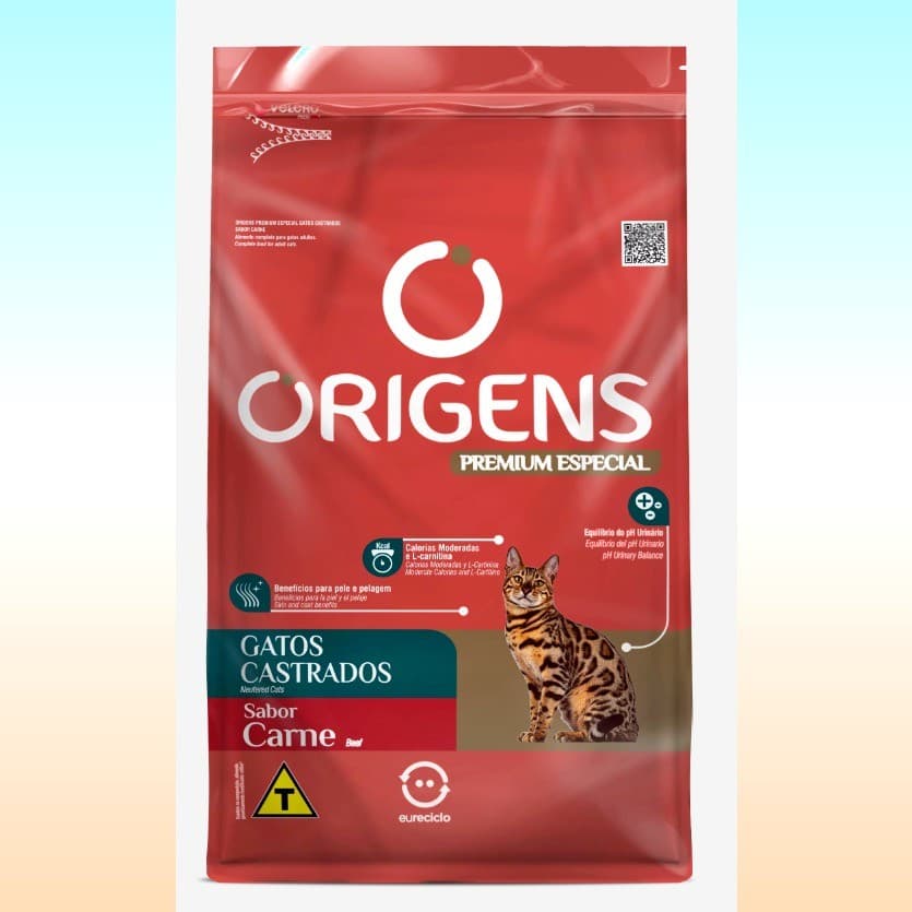 Ração Seca Origens Gatos Castrados Sabor Carne 10,1 KG Adimax