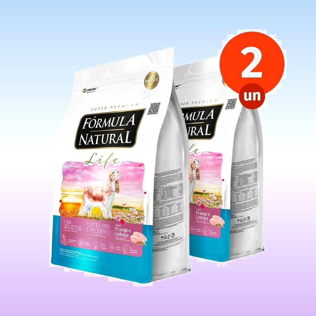 Kit Ração Seca 2 Fórmula Natural Life Cães Adultos Porte Mini e Pequeno 1 KG Adimax