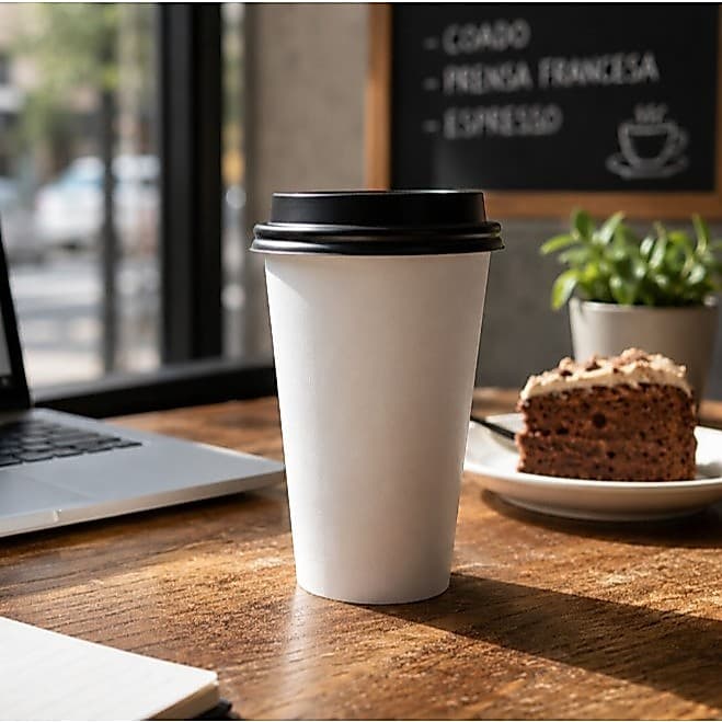 Copo De Papel Branco Com Tampa Biodegradável Térmico 300ml Kit 50 Unidades Para Café Água Suco Festa Empresa Goldgreen