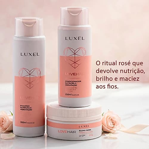 Kit 3 Produtos Capilar Luxel Love Hair Rosé Shampoo Condicionador Máscara Nutrição Hidratação Cabelos Secos