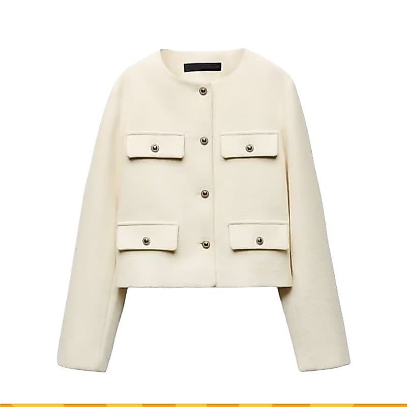 Novo estilo de inverno, jaqueta curta feminina de manga longa com gola redonda 3046278 R2ZY