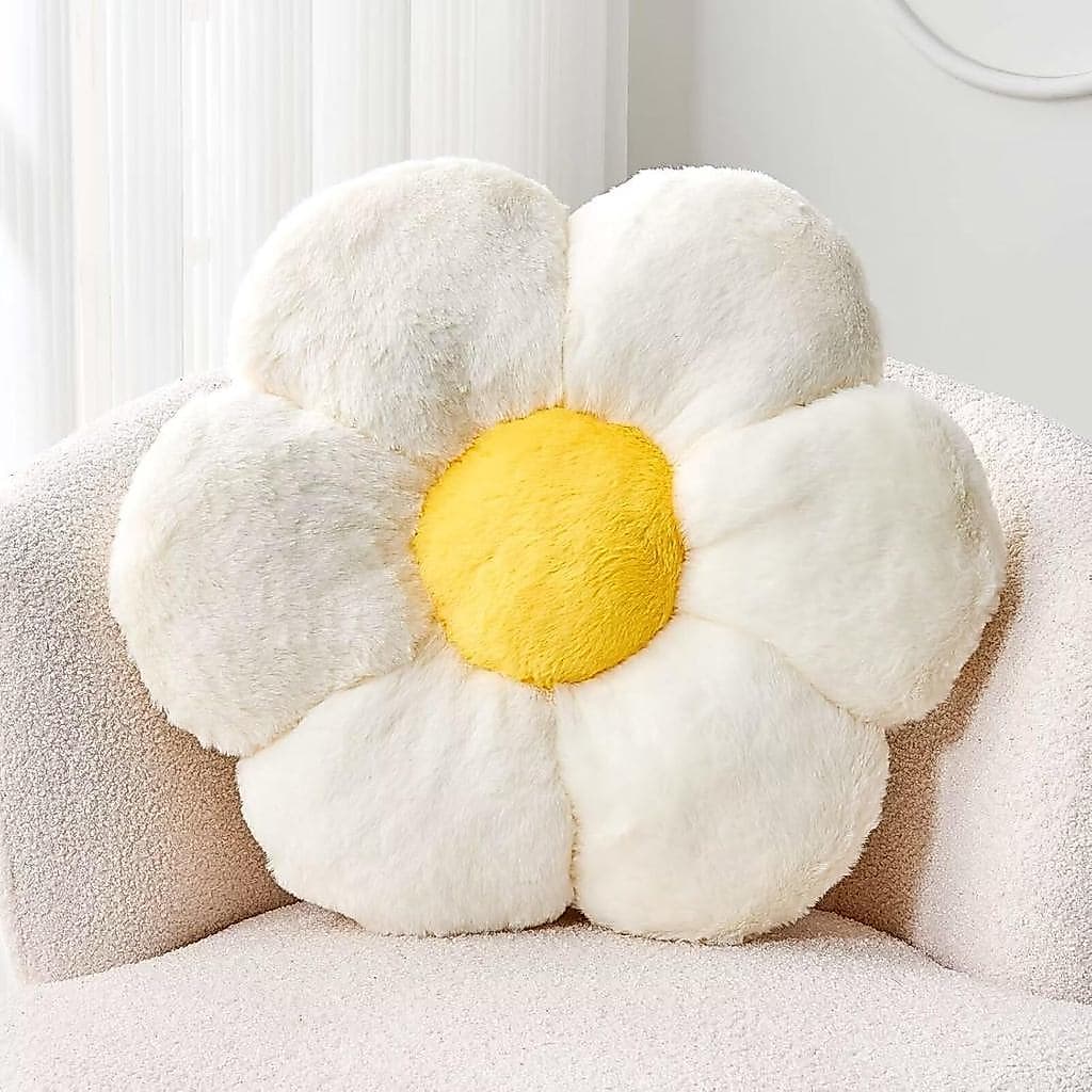 Almofada Decorativa de Pelúcia em Forma de Flor Branca Kcvvcr, Linda Almofada Macia de 14,9" com Pelo Sintético de Coelh
