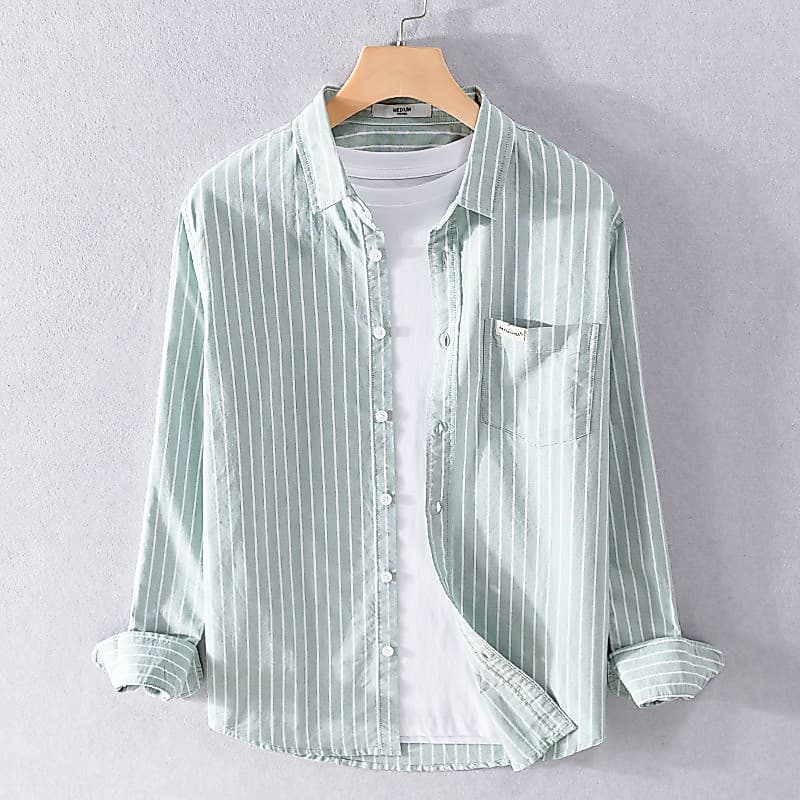 Renben camisa listrada masculina de manga comprida casual simples Popular trabalho literário casual juventude algodão ca