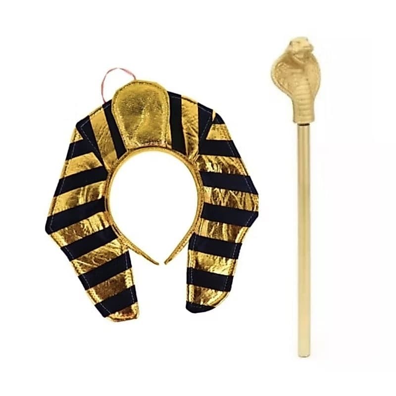 Kit Fantasia Cleópatra e Faraó Egito Adulto com Tiara Egípcia e Cetro Cobra | Carnaval Halloween Festa Temática Cosplay